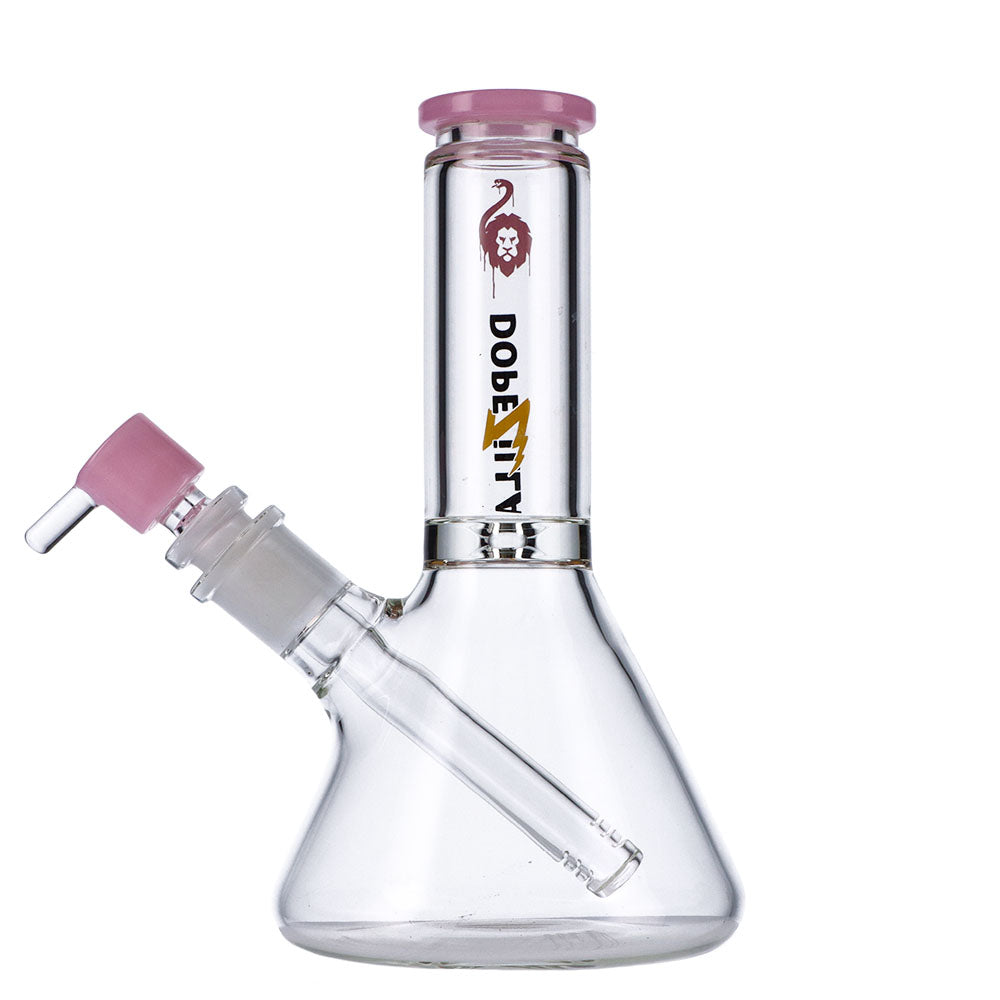 Dopezilla Chimera Beaker Water Pipe, 8" Borosilicate Glass, Pink Accents, Front View