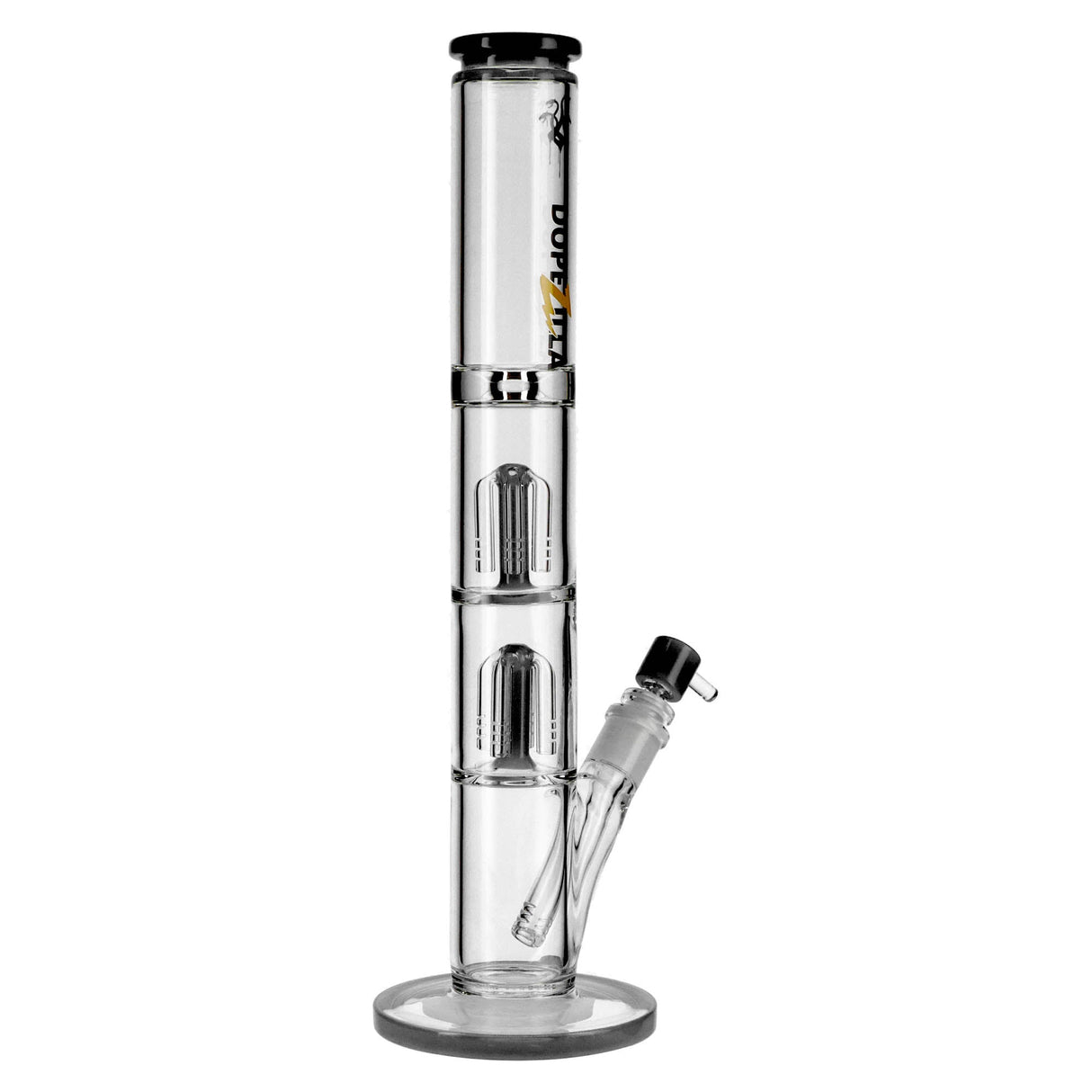 Dopezilla Hydra straight water pipe, clear borosilicate glass, with tree percolator, front view