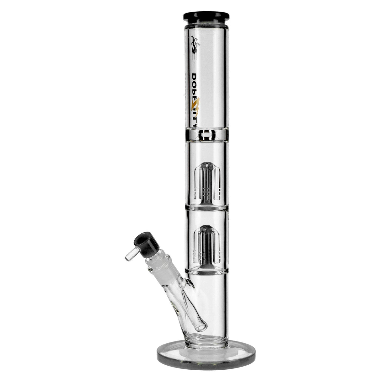 Dopezilla Hydra straight water pipe, 16 in, clear borosilicate glass with tree percolator, front view