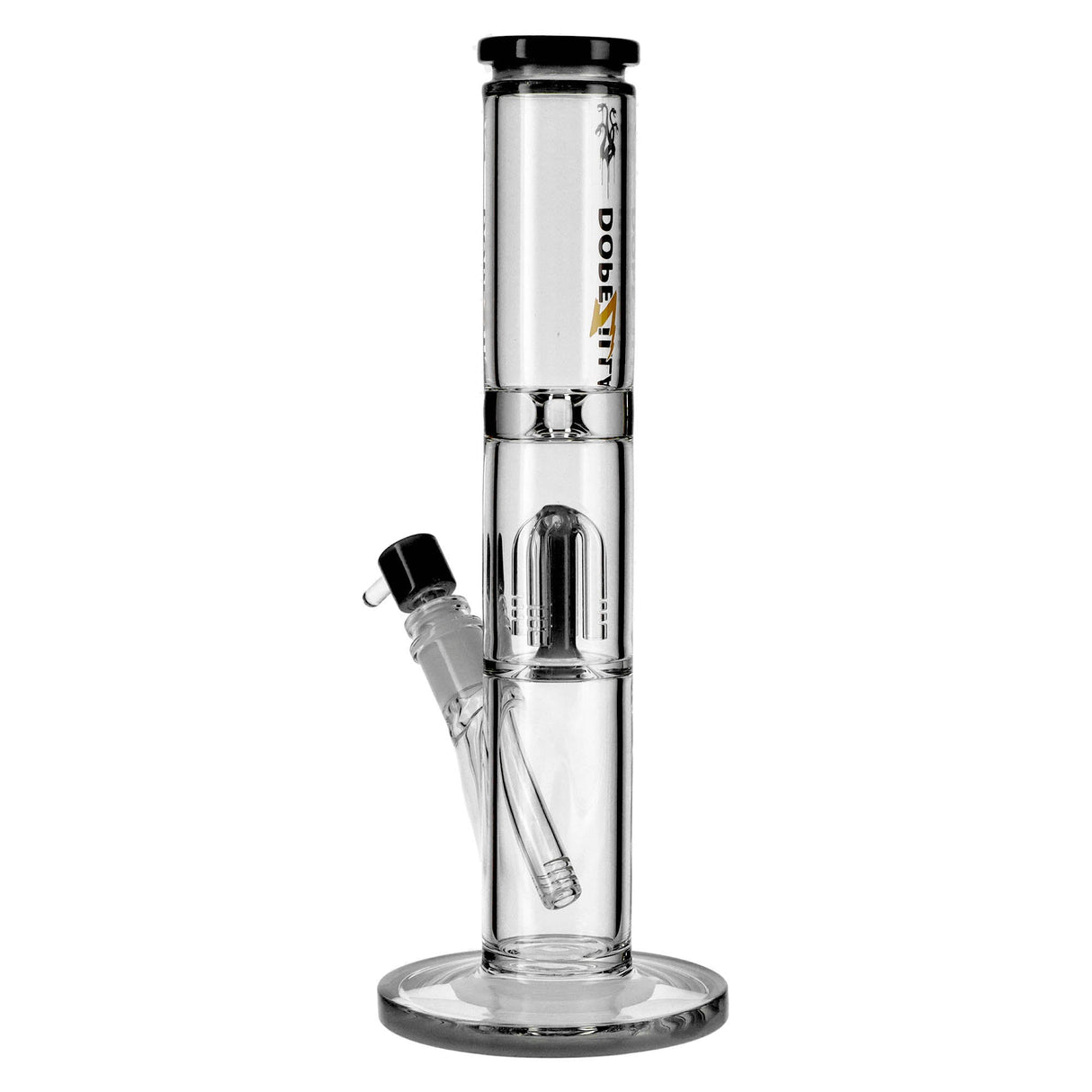 Dopezilla Hydra Straight Water Pipe in Clear Borosilicate Glass with Tree Percolator, Front View
