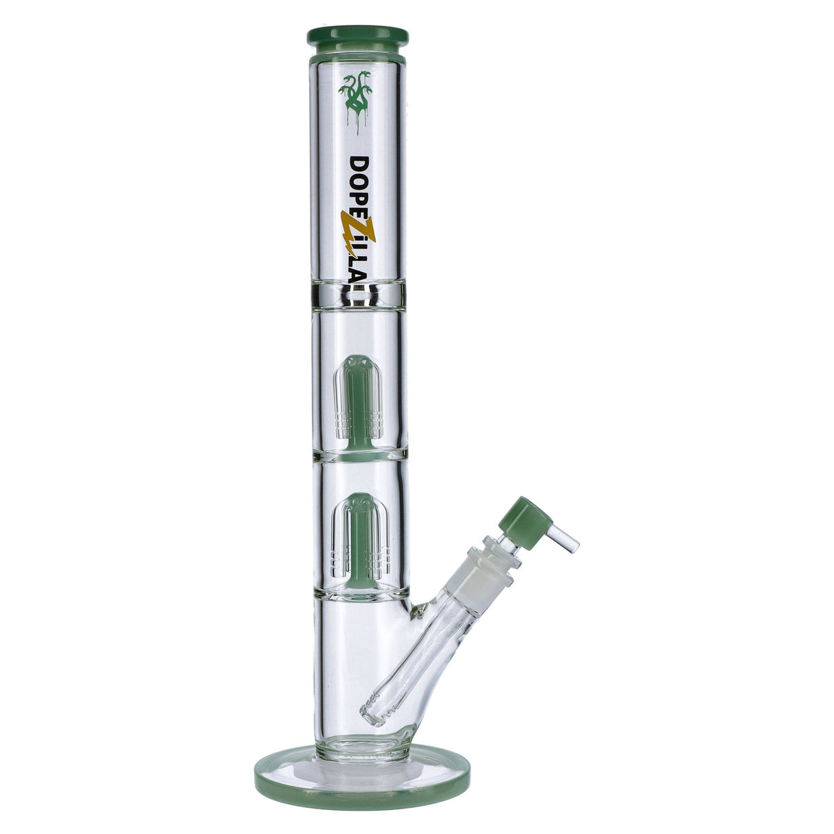 Dopezilla Hydra Straight Water Pipe in Milky Teal, 16", with Tree Percolator - Front View