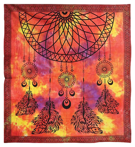 Colorful Dream Catcher Large Tapestry with Vibrant Red and Yellow Hues - Front View
