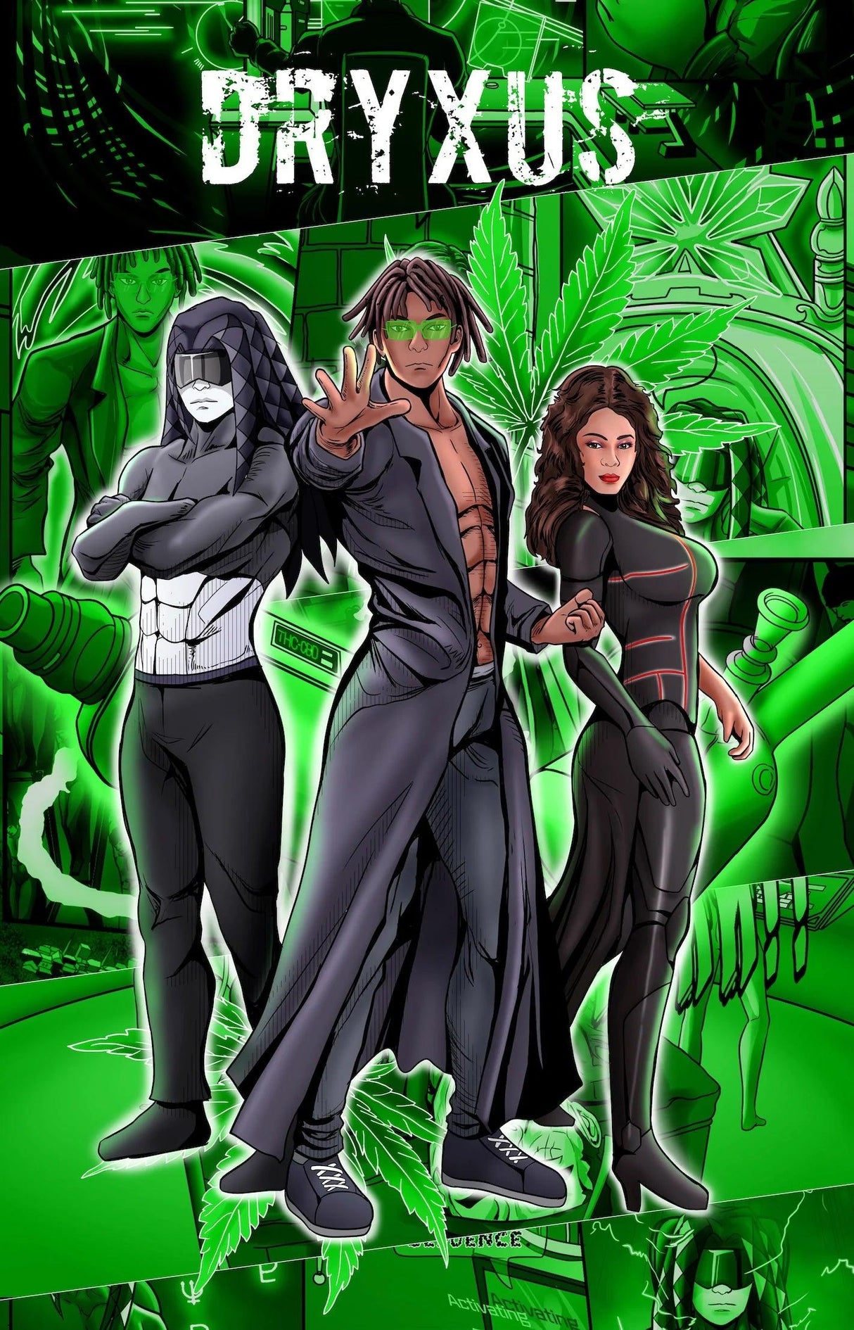 Dryxus KushKomic Book by KKARDS featuring bold comic-style artwork with vibrant green backdrop