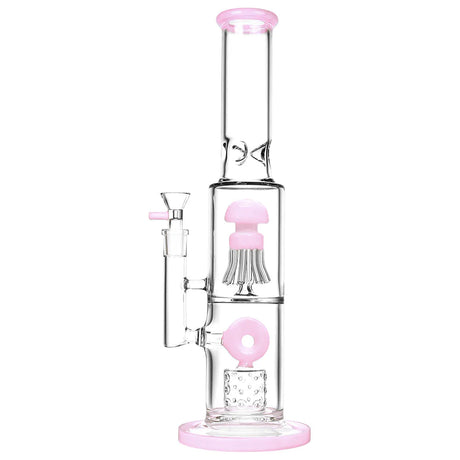 14" Dual Chamber Jellyfish Perc Water Pipe with Pink Accents, Front View
