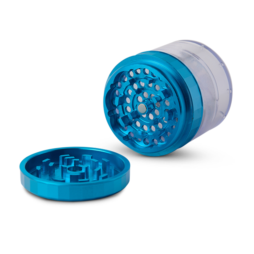 Human Grade Storage Grinder 1A (2.5") - Blue, Opened to Show Interior