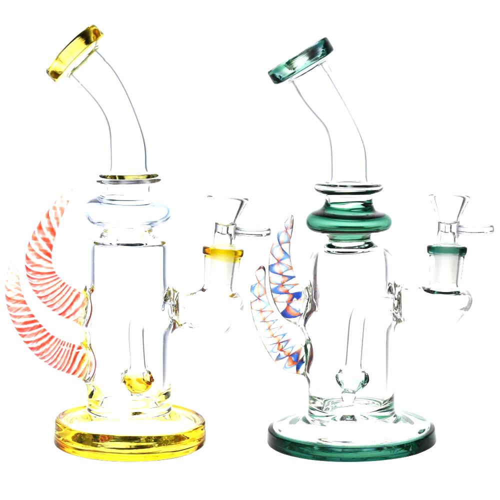Eclectic Horned Glass Water Pipe for Dry Herbs, 9" Height, 14mm Joint, Borosilicate Glass
