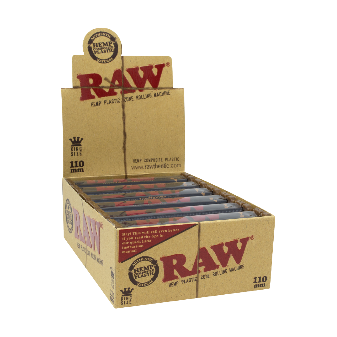 RAW Hemp Plastic 2-Way Roller box display with 110mm size rollers for rolling accessories