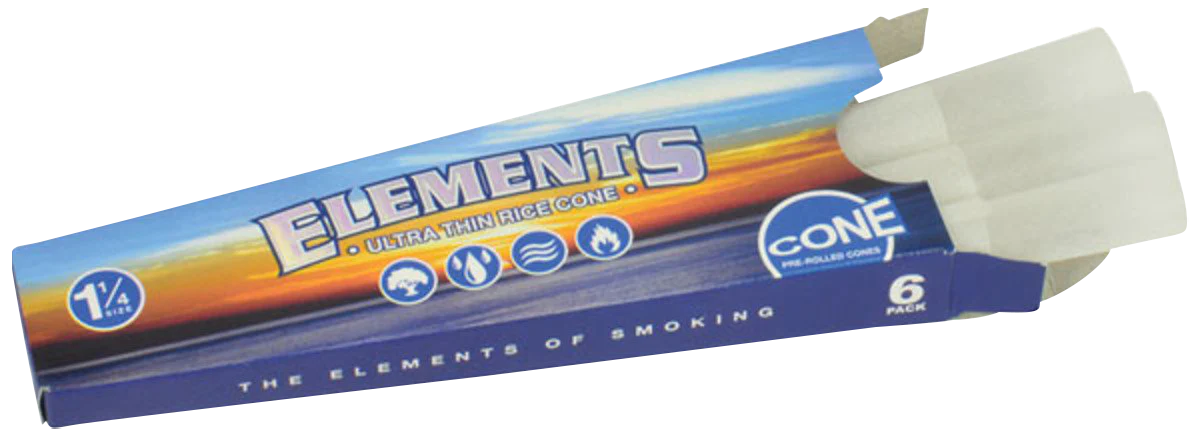 Elements 1 1/4" Rice Paper Prerolled Cones 30 Pack with Visible Cones