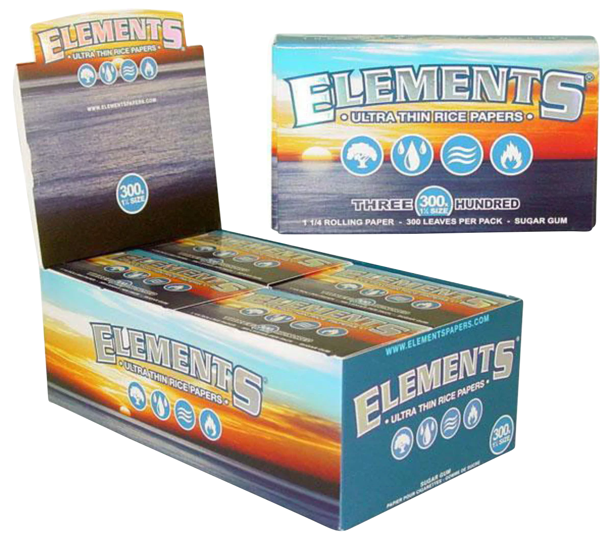 Elements Ultra Thin Rice Rolling Papers 1 1/4" size, 20 pack display box