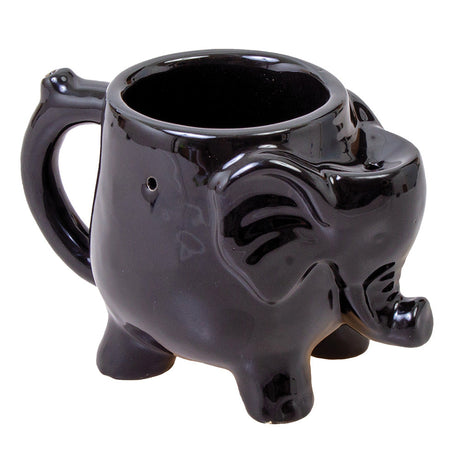Black Elephant Ceramic Pipe Mug, 10oz, with built-in smoking pipe - Side View