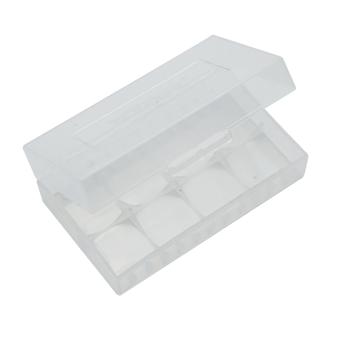 XTAR Transparent 2 Bay Battery Case Open Front View for 18650, 20700, 21700 Sizes