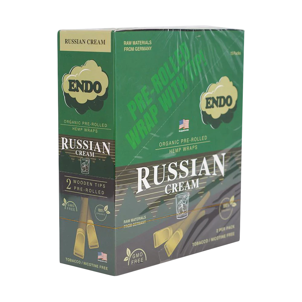 Endo Russian Cream Organic Hemp Pre-Rolled Wraps, 15 Pack Front View