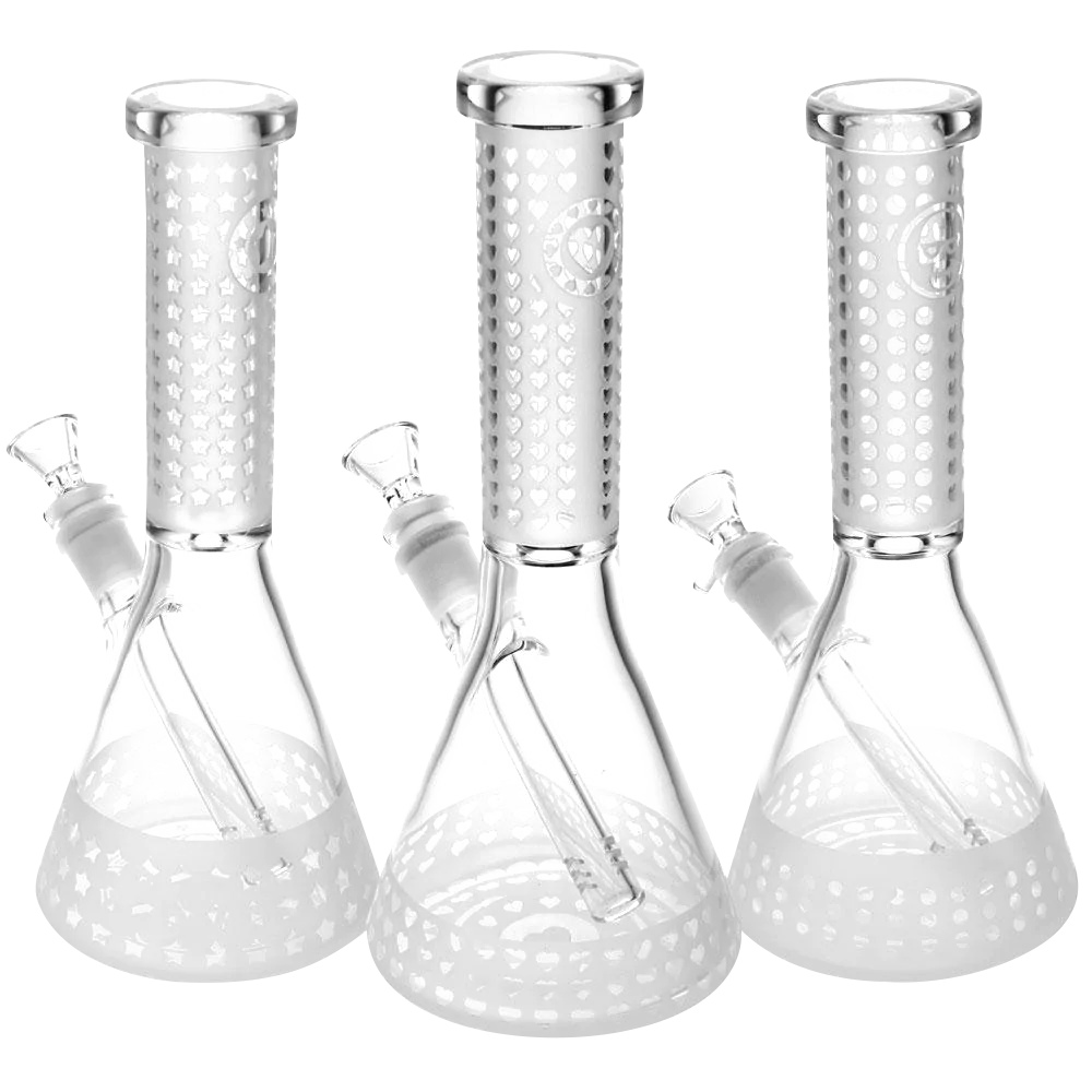 Etched Beaker Water Pipe with Slit-Diffuser Percolator, 9.75" Tall, Front View