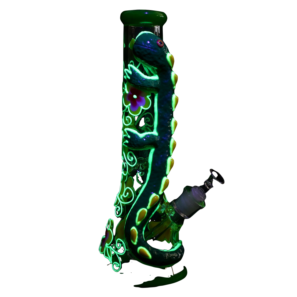 Exotic Lizard Beaker Water Pipe, 13.75", 14mm Female Joint, Borosilicate Glass, Front View