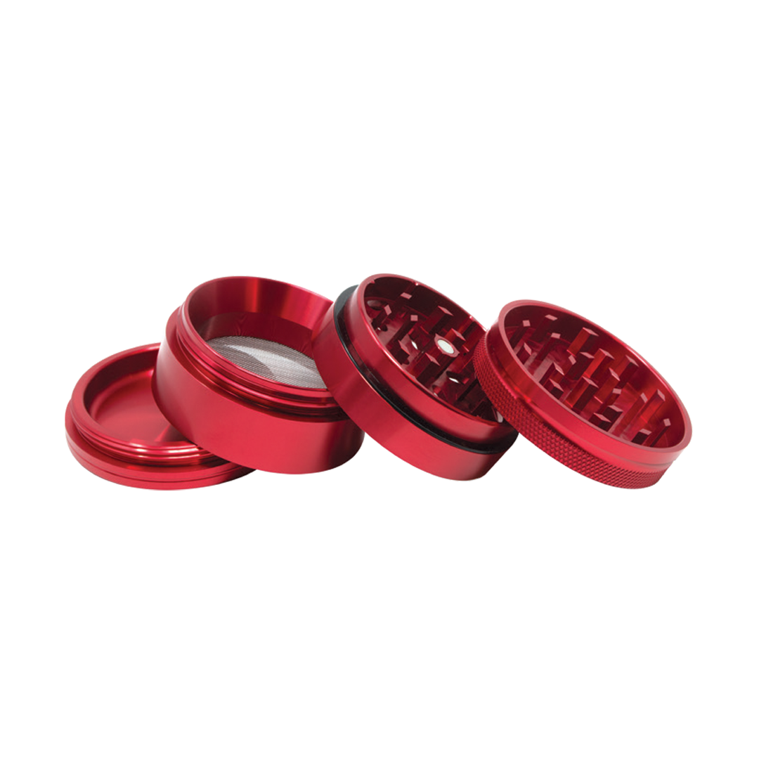 RAW x Hammercraft 2.2" Compact Herb Grinder in Red with Pollen Catcher - Disassembled View