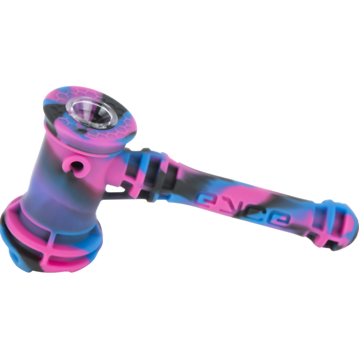 Eyce Hammer Bubbler in multicolor silicone with steel bowl, portable design, angled side view