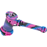 Eyce Hammer Bubbler in multicolor silicone with steel bowl, portable design, angled side view