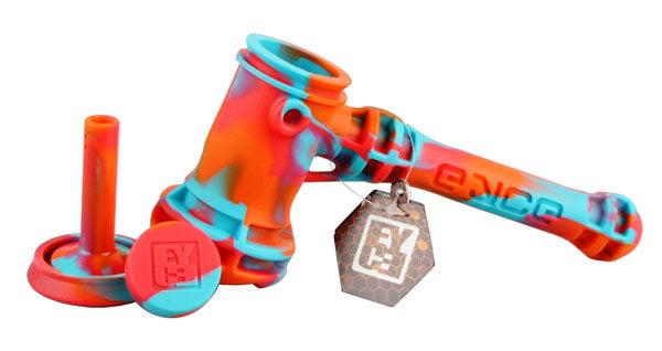 Eyce Silicone Hammer Bubbler Pipe in Assorted Colors with Keychain, Side View
