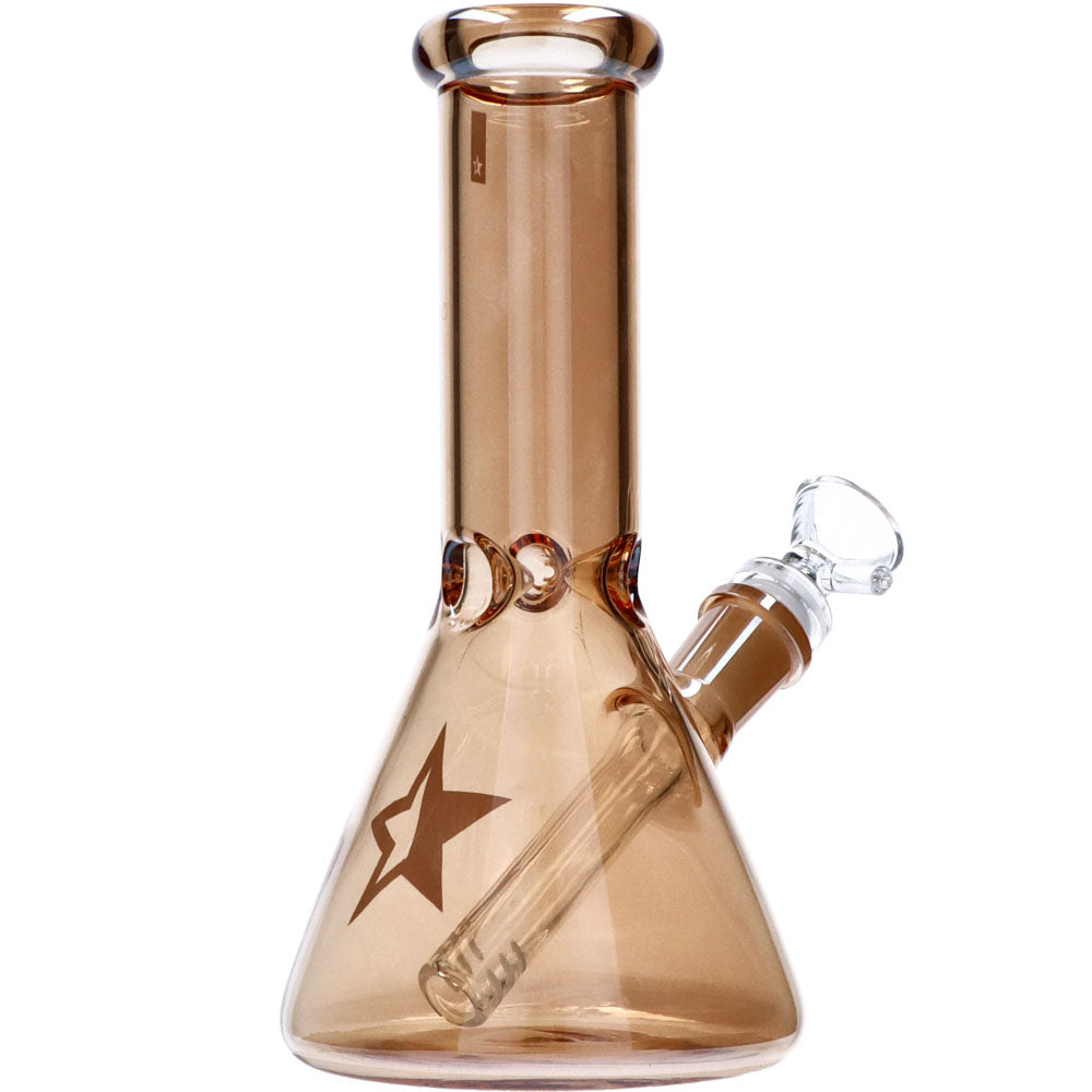 Famous Brandz 8" Fumed Glass Beaker Bong with Star Emblem, 45 Degree Joint, Front View