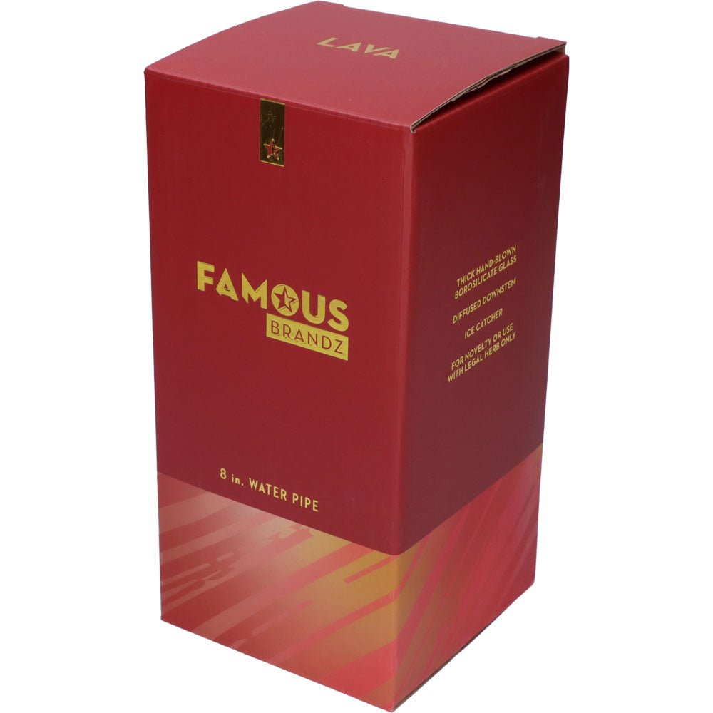 Famous Brandz 8" Fumed Glass Beaker Water Pipe in red box, front view on white background