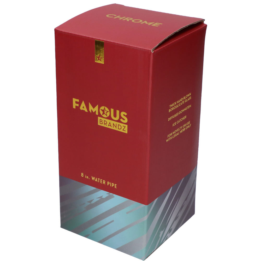 Famous Brandz 8" Fumed Glass Beaker Water Pipe in red packaging box front view