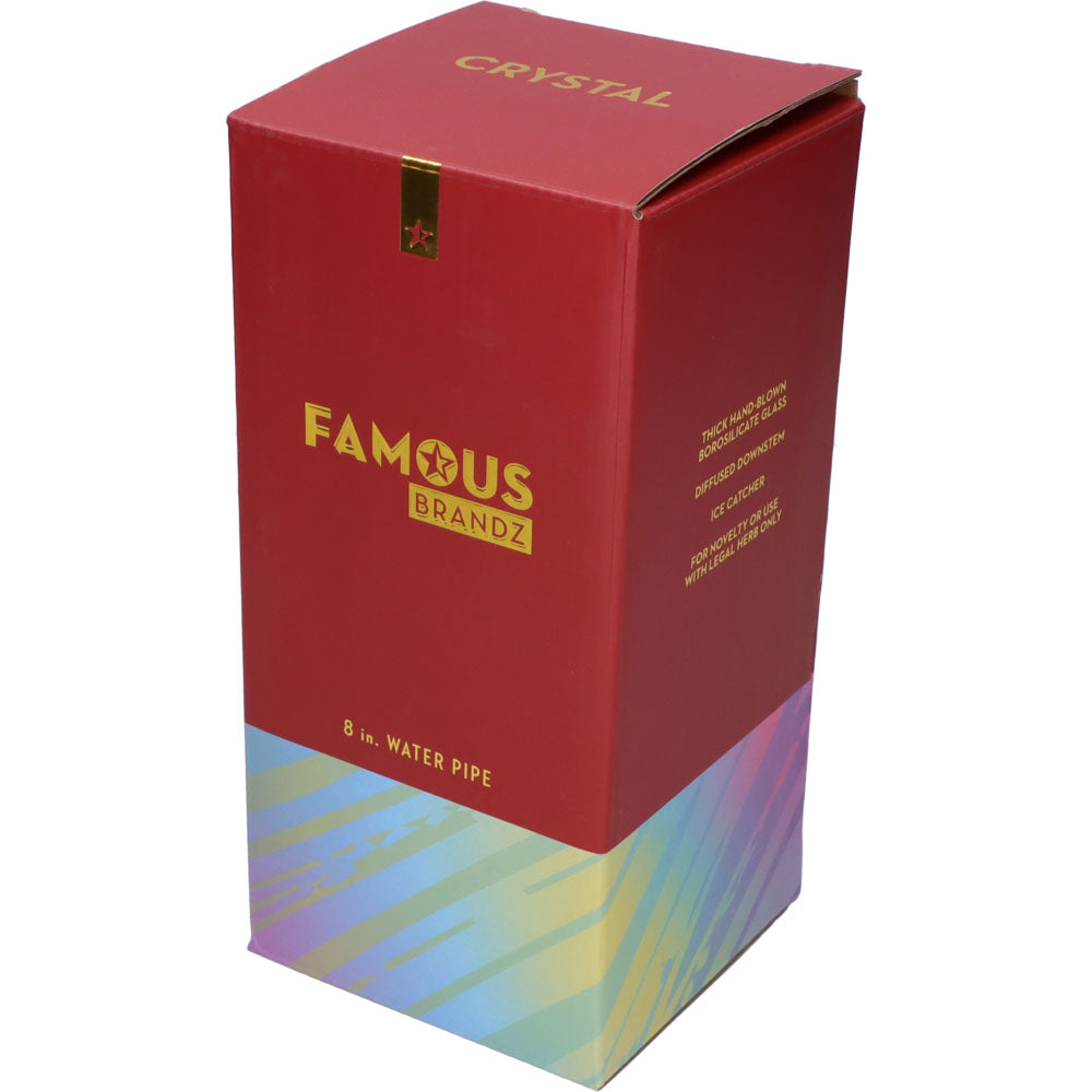 Famous Brandz 8" Fumed Glass Beaker Water Pipe in vibrant packaging box front view