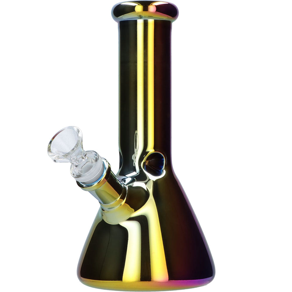 Famous 8" Fumed Glass Beaker Water Pipe for Dry Herbs, Front View on White Background