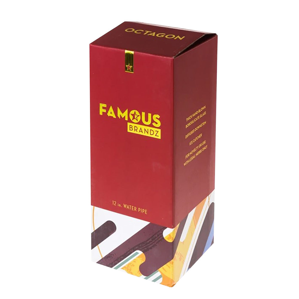 Famous Brandz Octagon Beaker Water Pipe packaging, 12-inch borosilicate glass, front view