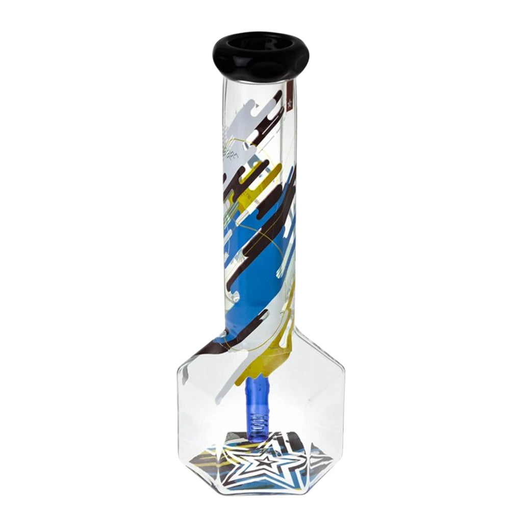 Famous Brandz 12" Beaker Water Pipe with Octagon Base, Colorful Design, Front View