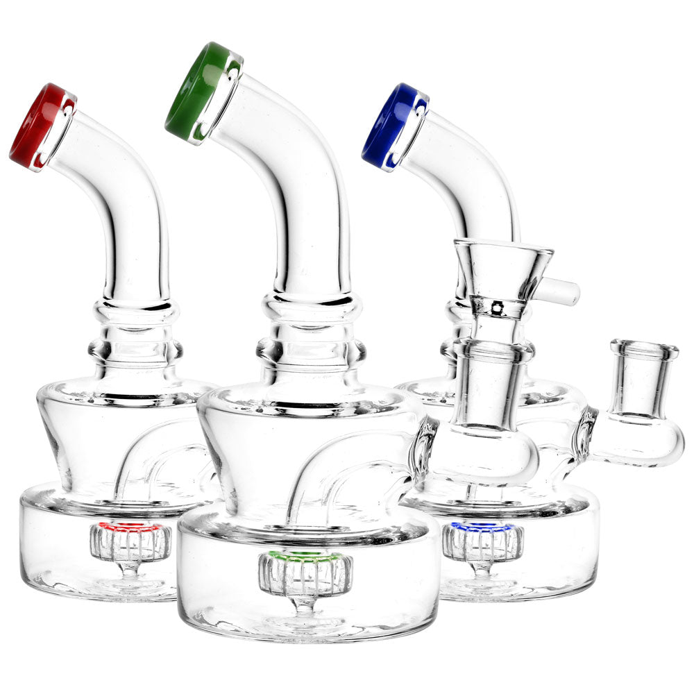 Fat Bottom Mini Water Pipes collection, 6" height, 14mm female joint, Borosilicate Glass, color accents