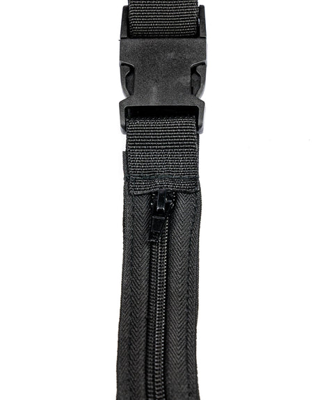 Black Festival Stash Belt by Valiant Distribution, front view with closable zipper for secure storage