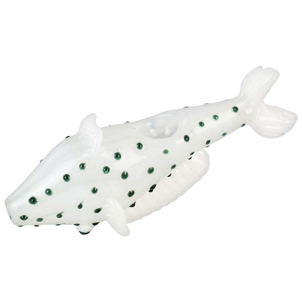 Borosilicate Glass Floppy Sea Fish Hand Pipe, Top View on White Background