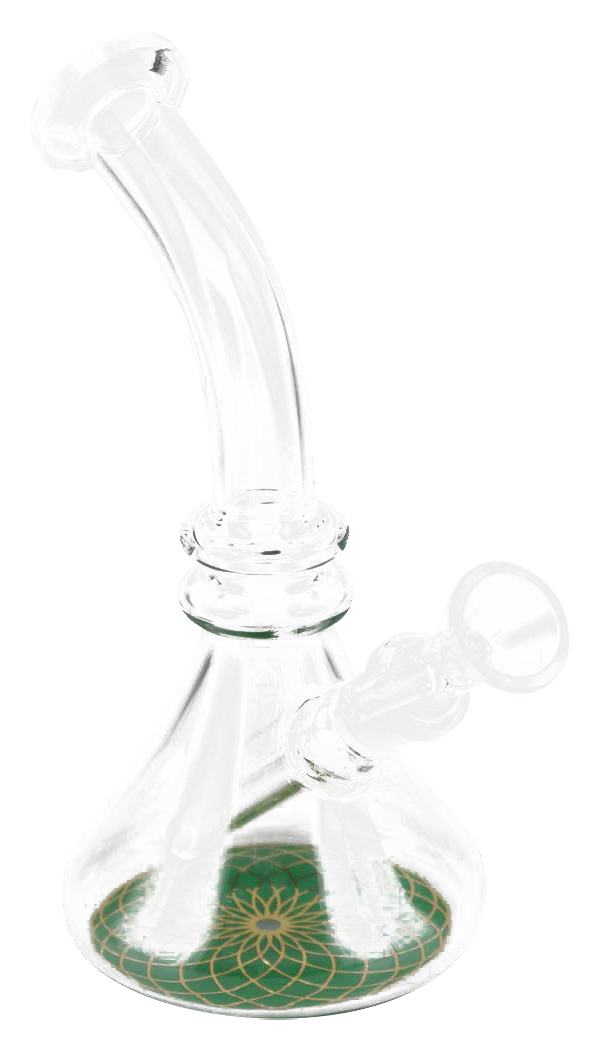 7" Flower of Life Mini Beaker Water Bong with Slit-Diffuser Percolator, Side View on Seamless White