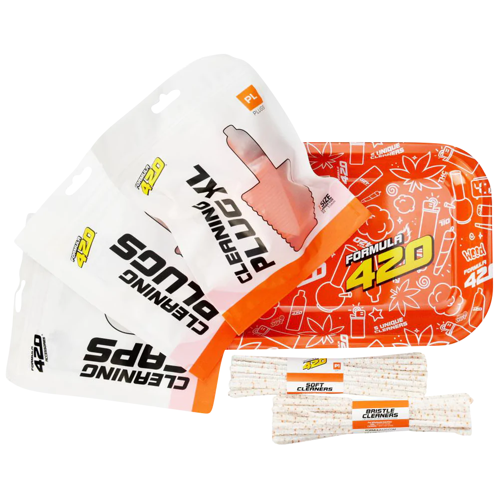 Formula 420 Accessories Kit with colorful rolling tray and cleaning supplies, top view