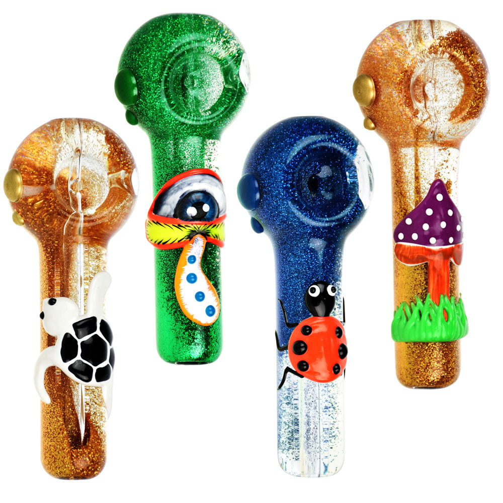 Assorted Freezable Glycerin Glitter Glow Spoon Pipes with UV Reactive Design