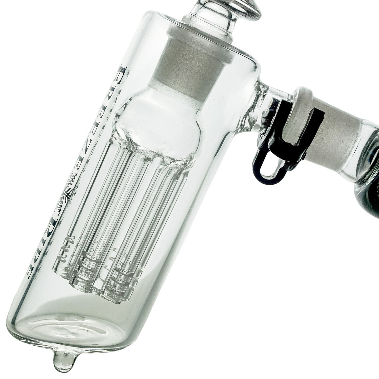Freeze Pipe Hammer Bubbler with 6-Arm Tree Percolator and Glycerin Chamber, Clear Borosilicate Glass, Side View