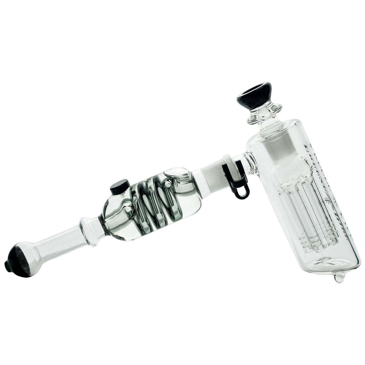 Freeze Pipe Hammer-Style Bubbler with Glycerin Chamber and 6-Arm Tree Percolator, Clear Design, Side View