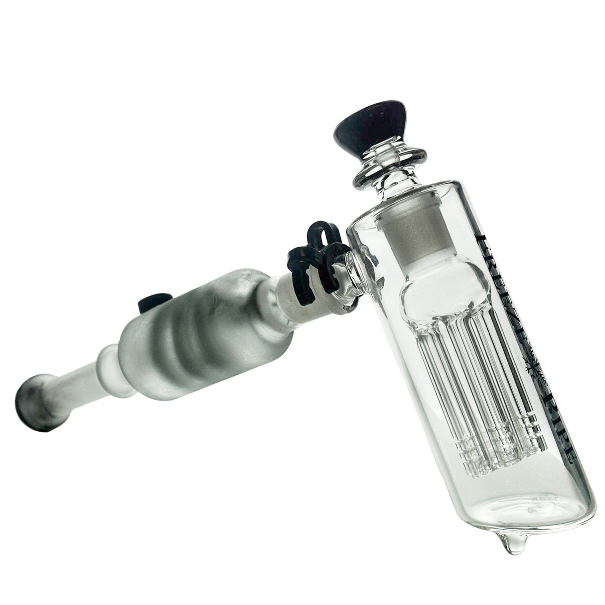 Freeze Pipe Hammer-Style Bubbler with Glycerin Chamber and 6-Arm Tree Percolator, Clear, Side View