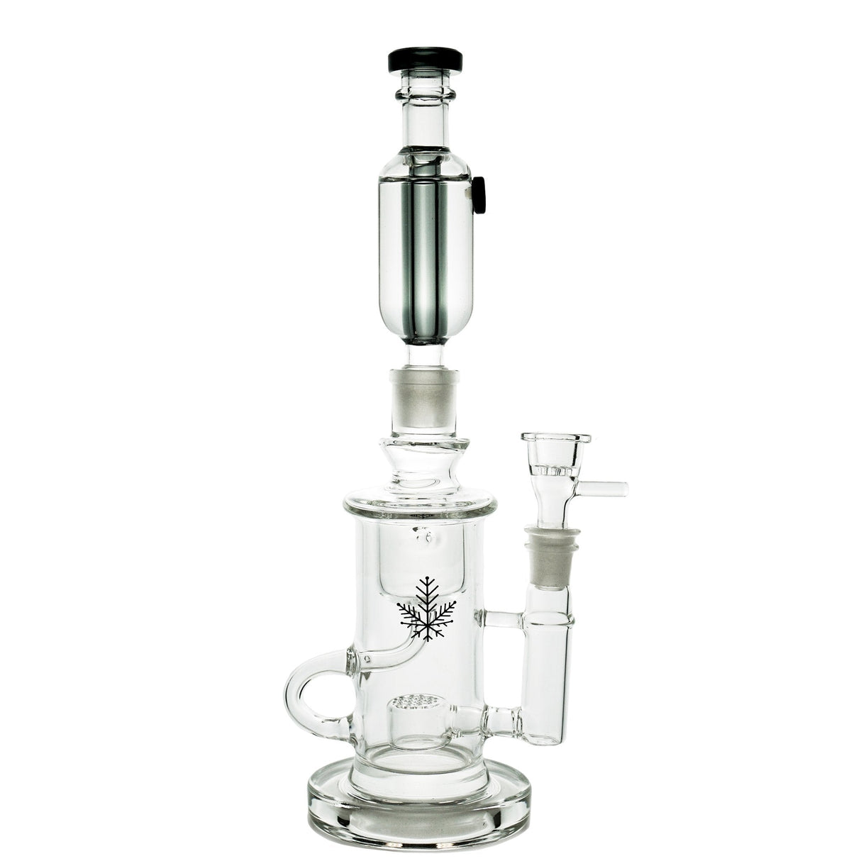 Freeze Pipe Klein Recycler for Concentrates with 90 Degree Joint and Borosilicate Glass, Front View