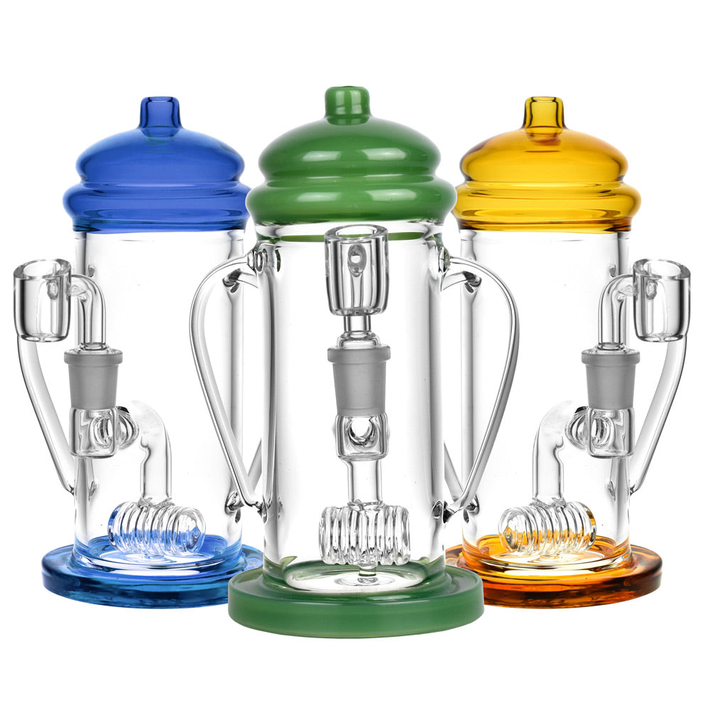 Assorted Color Borosilicate Glass French Press Oil Rigs with 14mm Female Joint - Front View