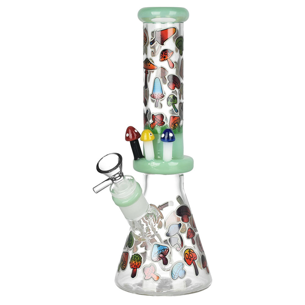 Friendly Fungi Beaker Water Pipe, 10", 14mm Female Joint, Borosilicate Glass, Front View