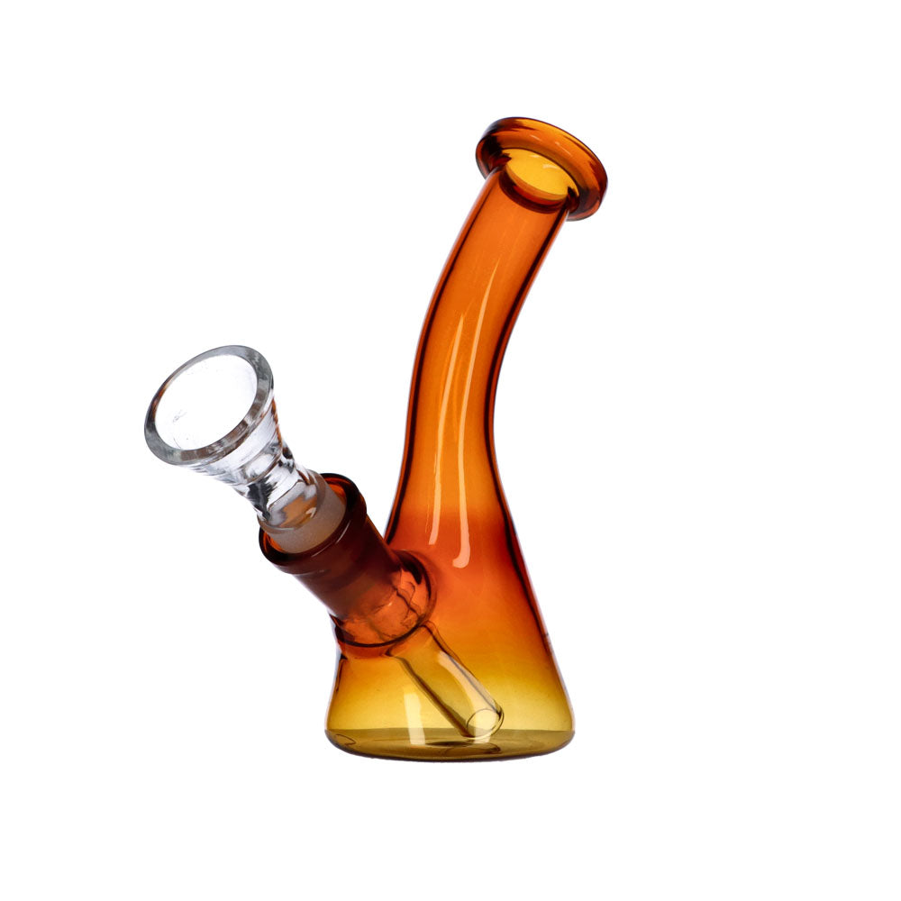 Amber 5" Bent Neck Beaker Water Pipe, Portable Borosilicate Glass, Side View