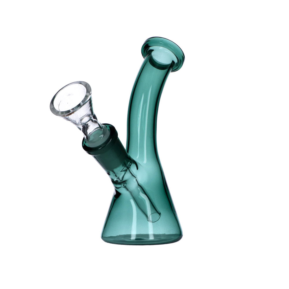5" Frosty Hits Mini Bong in Teal with Bent Neck Beaker Design, 45 Degree Joint - Borosilicate Glass