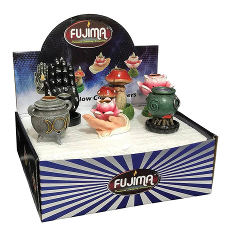 Fujima Mini Backflow Incense Burner 6-Pack with Assorted Designs Displayed