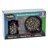 Fujima Smoking Essentials Gift Set featuring Ceramic Stash Jar, Metal Rolling Tray, and Ceramic Ashtray