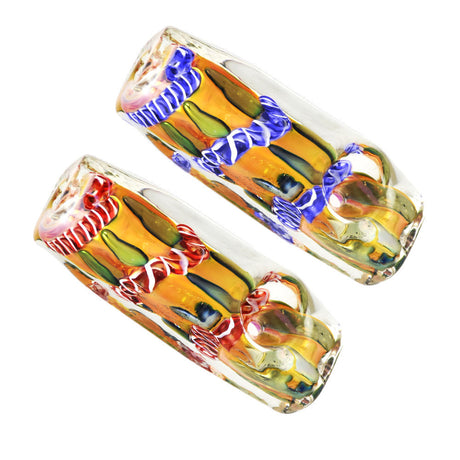Fumed Metallic Abstract Squared Hand Pipe, Borosilicate Glass, Assorted Colors, Top View