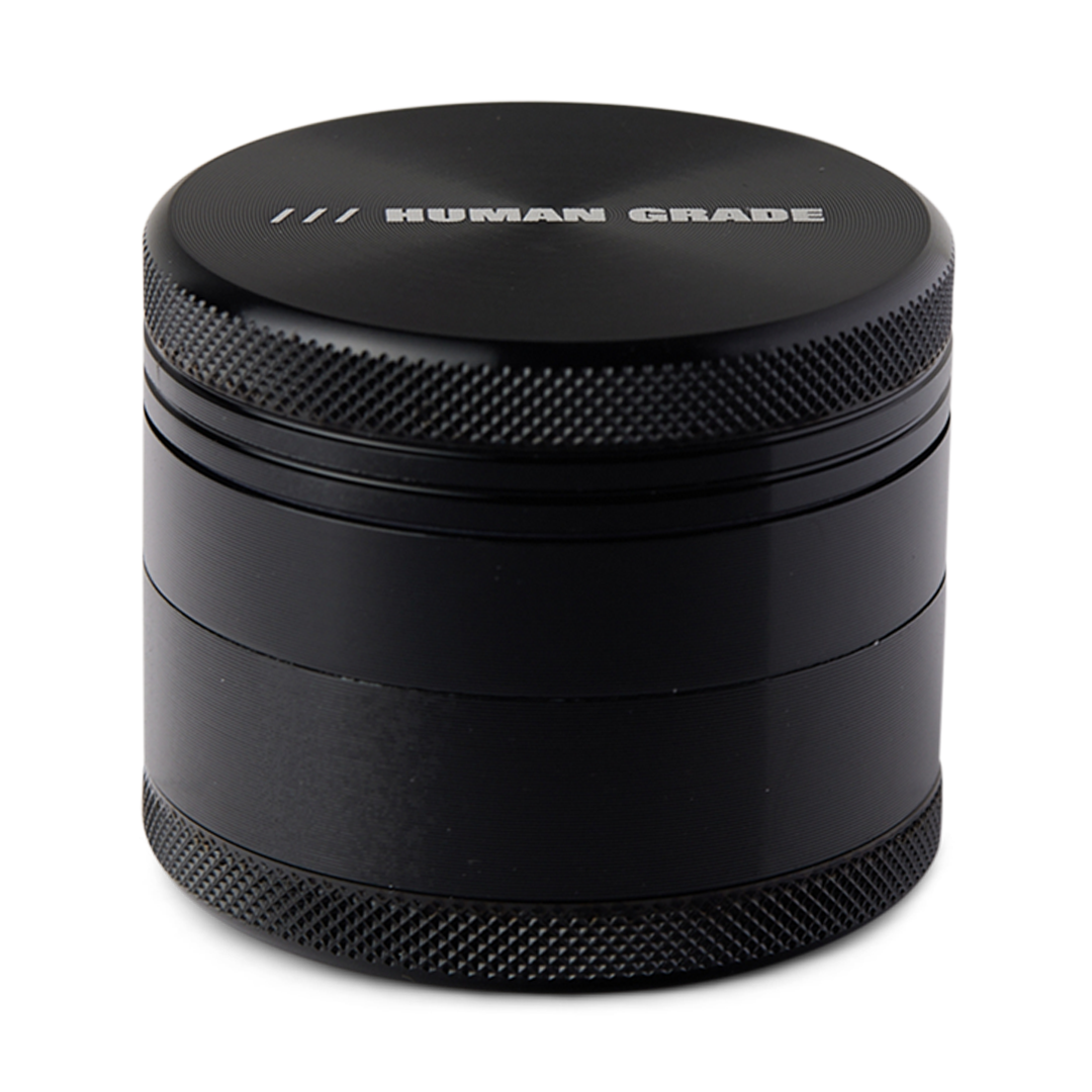 Human Grade Grinder 1A in Black - 2" 4-Piece High-Quality Aluminum Herb Grinder - Front View