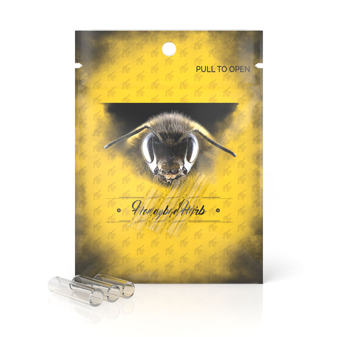 Honeybee Herb brand dab insert accessories with hollow pillars, front view on branded packaging