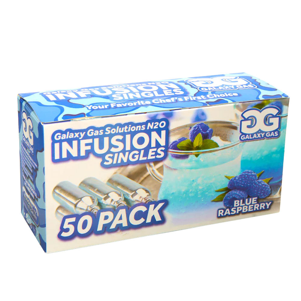 Galaxy Gas Infusion N2O Cream Chargers 50-Pack Box in Blue Raspberry Flavor - Front View
