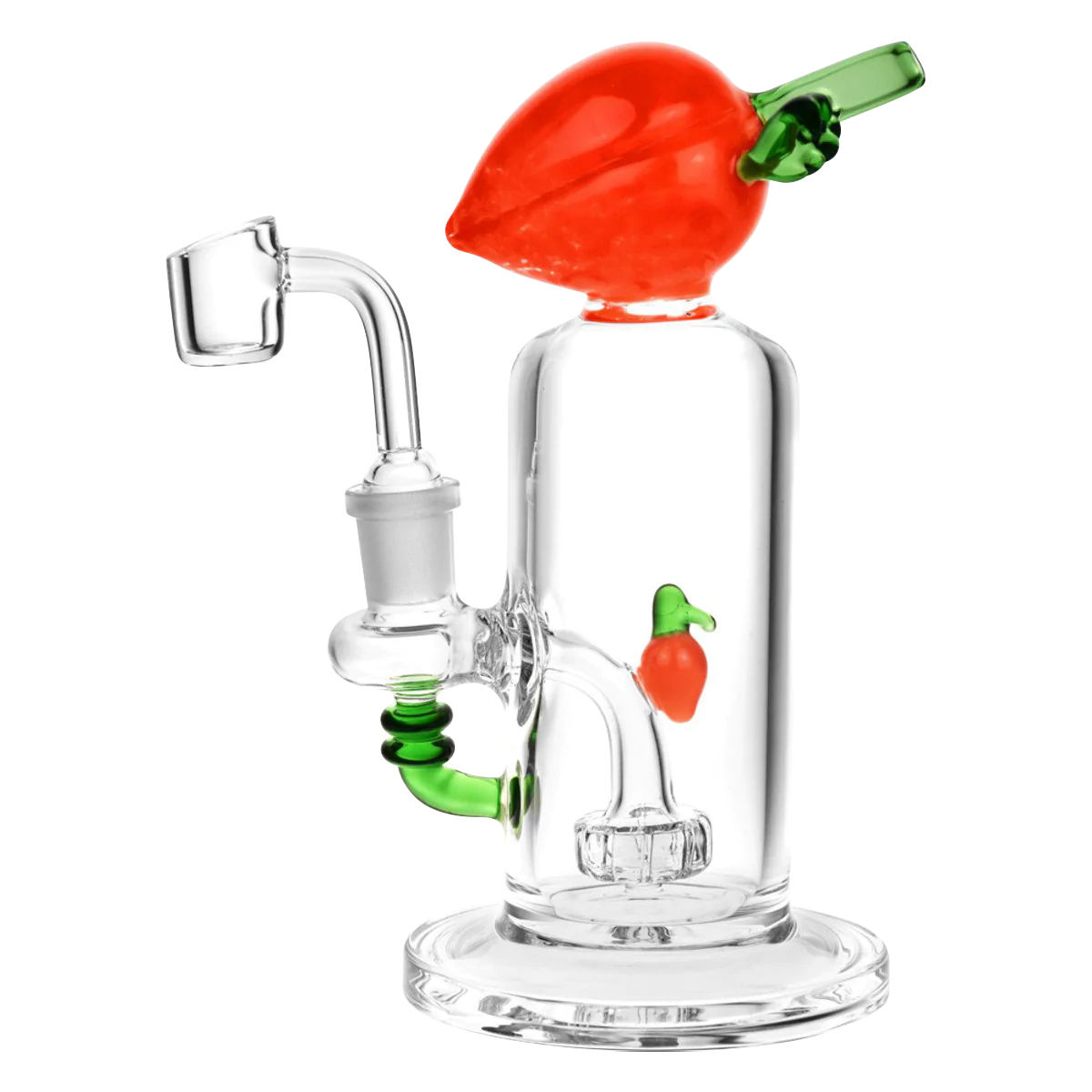 Georgia Peach Glass Dab Rig with Showerhead Percolator and Quartz Banger, 7" Height, 90 Degree Joint